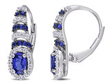 2.15 Carat (ctw) Lab Created Blue Sapphire & Created White Sapphire Heart Earrings in Sterling Silver